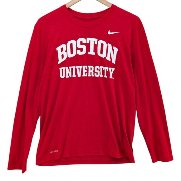 Nike Tee Boston University Mens Red Long Sleeve Dri Fit Athletic Fit Size M - Picture 1 of 8